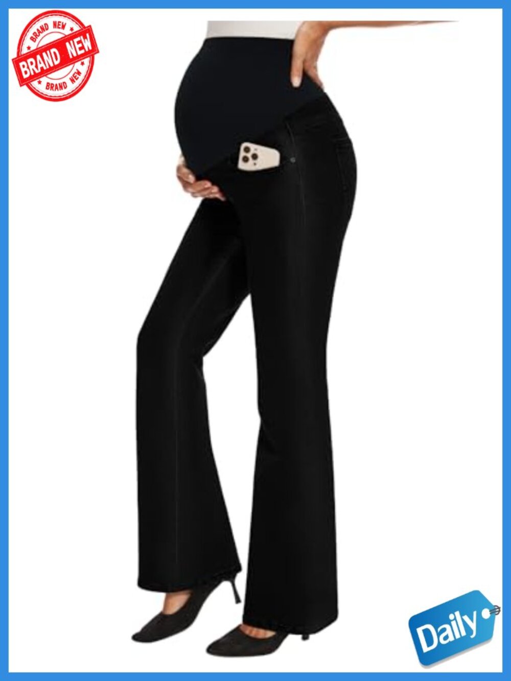 Maternity Bootcut Jeans Over-Belly Stretch Bell Bottom Denim Pants with Pockets